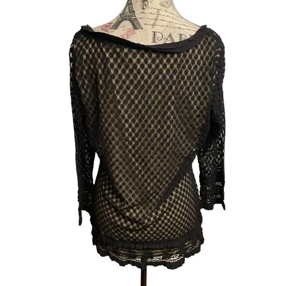Max Studio Beige and Black Lace Top - Picture 3 of 7